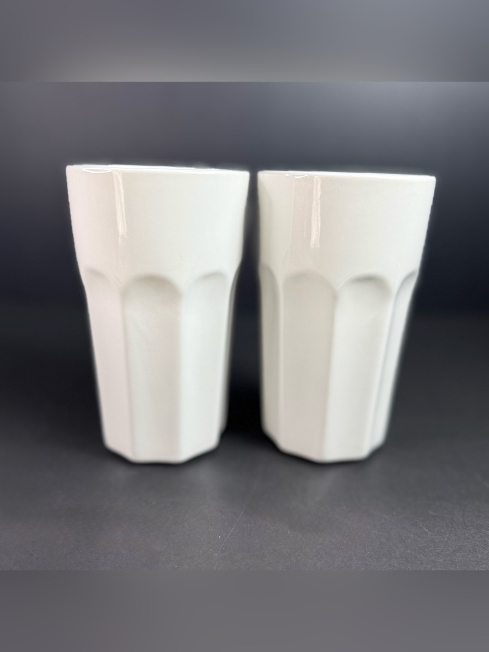 Retired IKEA POKAL White CERAMIC 16 OZ MILKSHAKE WHITE INSIDE Tumblers Set of 2